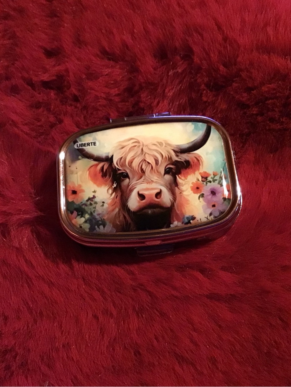Red Highland Cow Decorative Pill Box